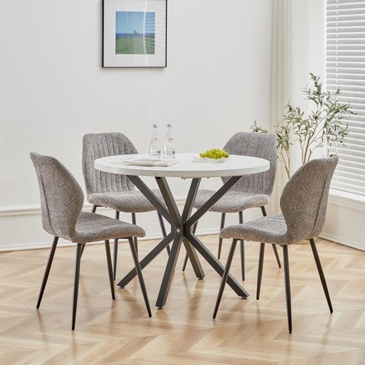 Eetkamerset Tafel en 4 Stoelen voor Keuken of Eetkamer - Ronde Eettafel 100 cm