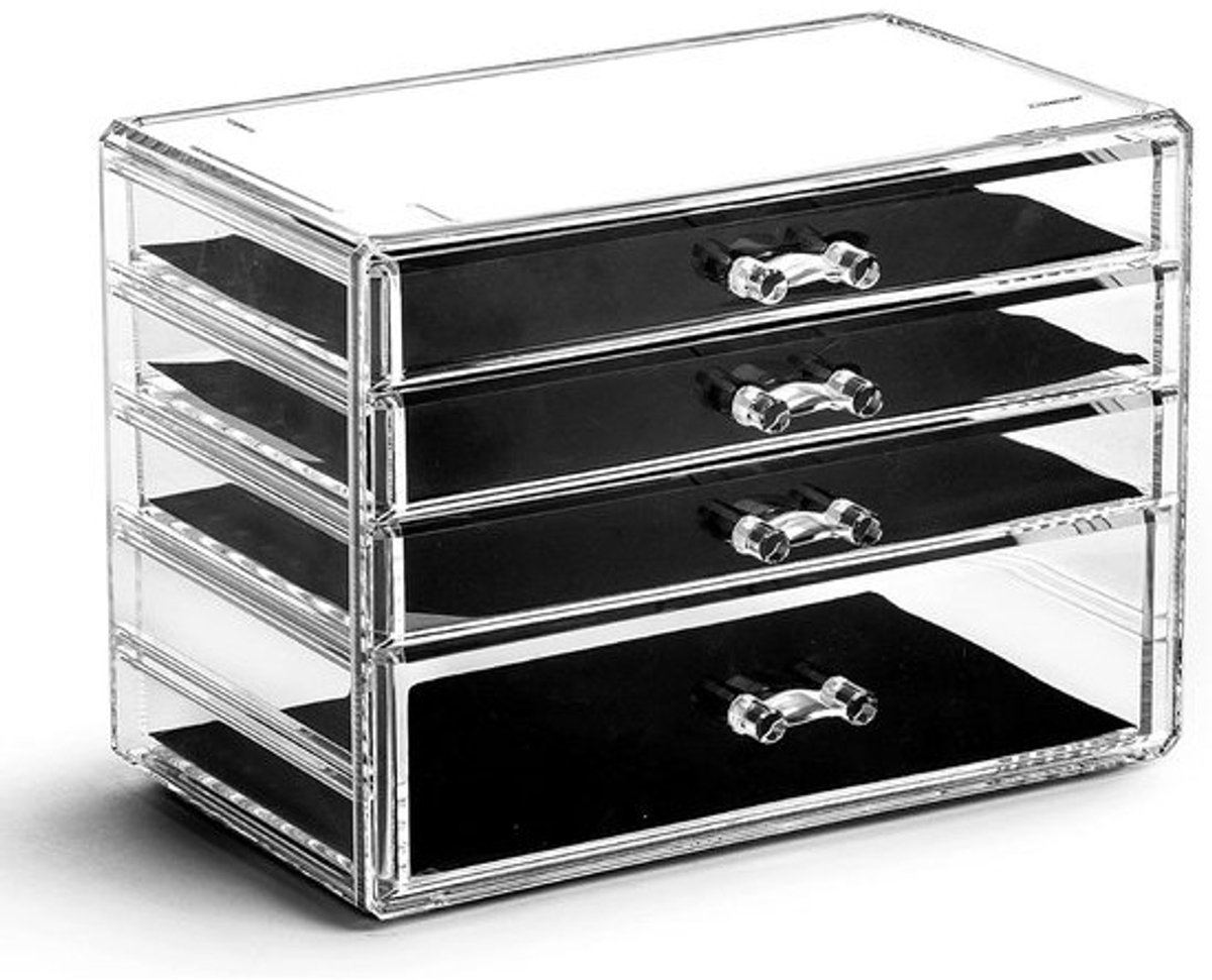 Acryl Make-up Lade Organizer - 4 Laden | Heldere Opbergorganizer voor Cosmetica & Sieraden | Tafel & Lade Opslag | Thuis Organisatie