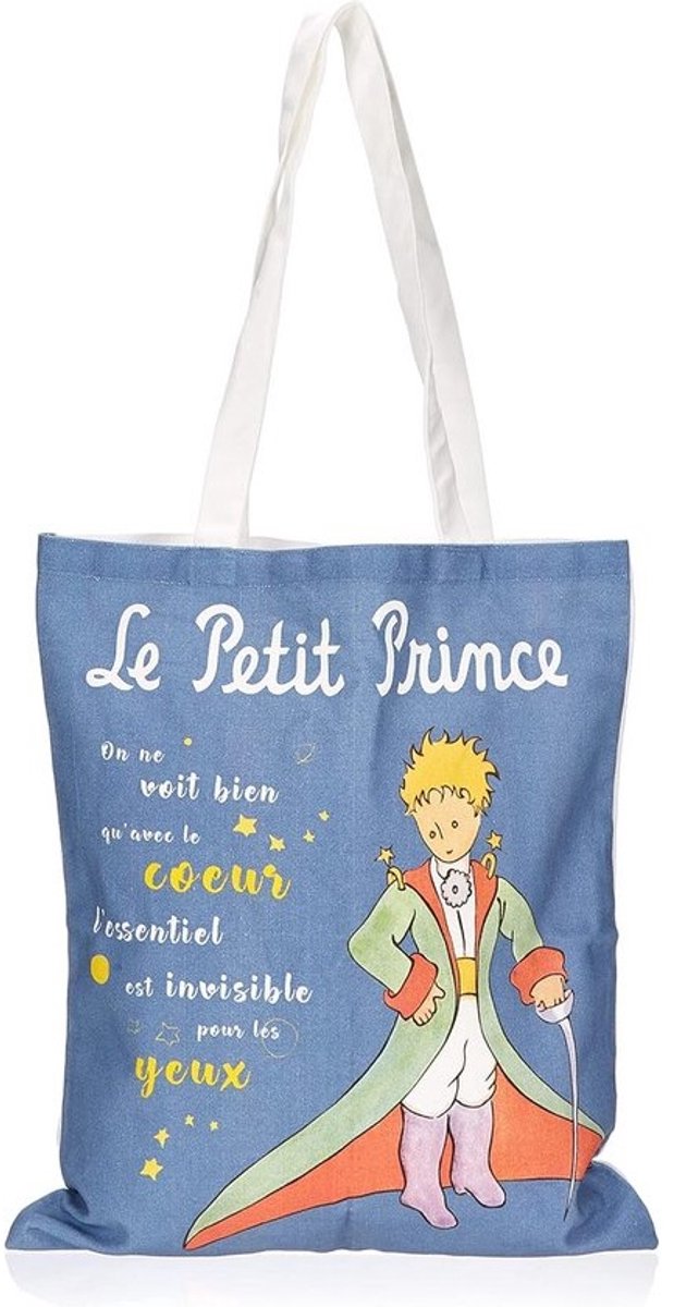Blauwe Katoenen Schoudertas met Kleine Prins Illustratie - Ideaal Cadeau