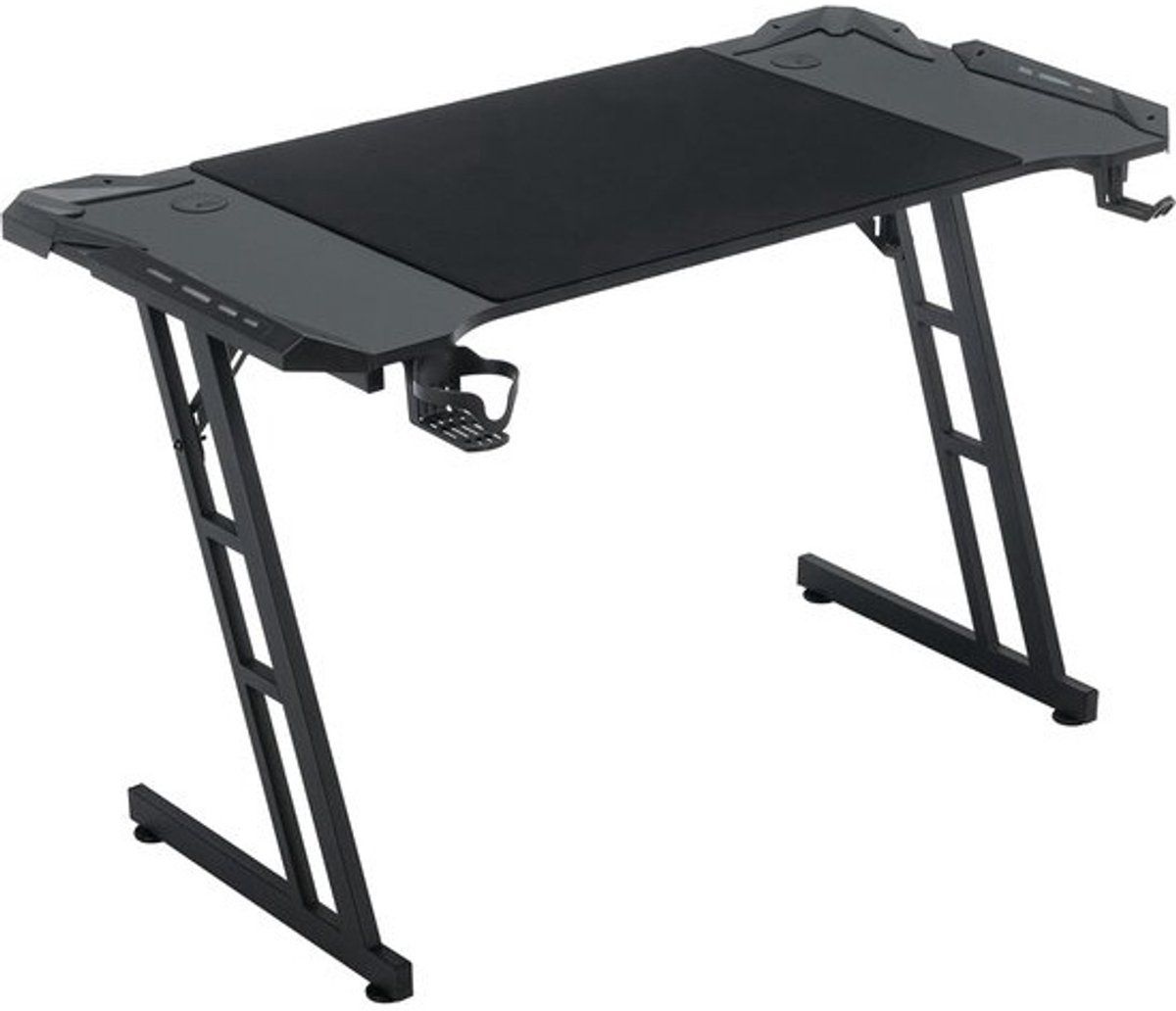 Grote Gaming Desk met LED Verlichting, 140x60 cm - Ergonomische Computer Tafel met Bekerhouder en Hoofdtelefoonhaak