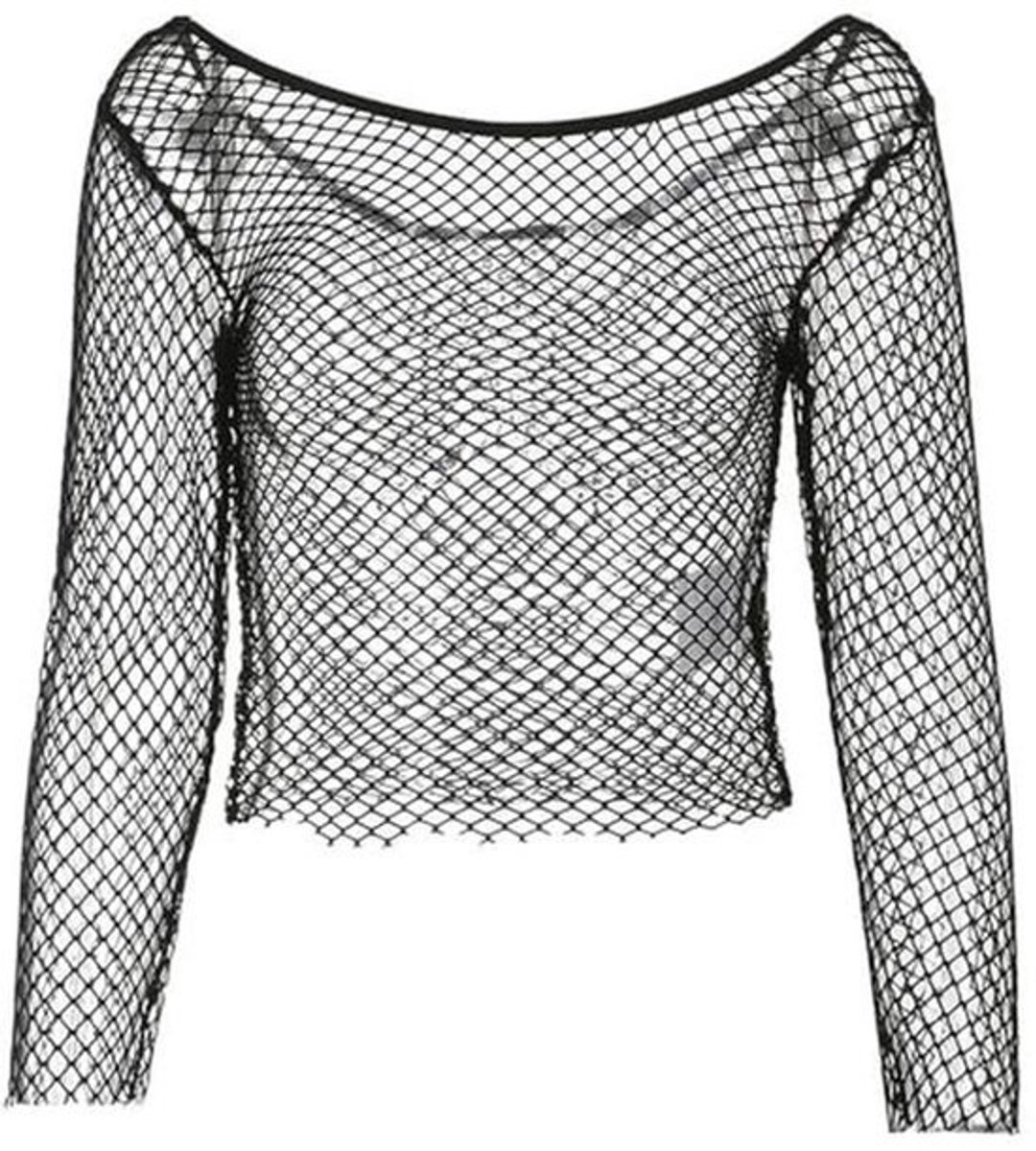 Netstof Dames T-shirt met Lange Mouwen - Sexy en Elegante Top in Zwart