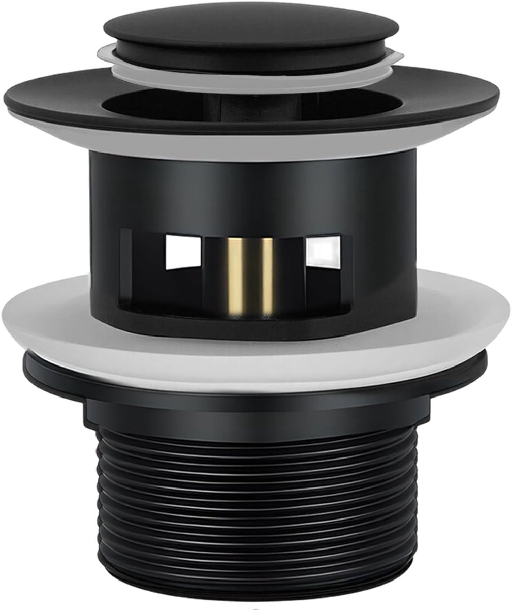 Afvoergarnituur - Pop-up ventiel zonder overloop - Universeel voor wastafel - 1 1/4 inch Zwart