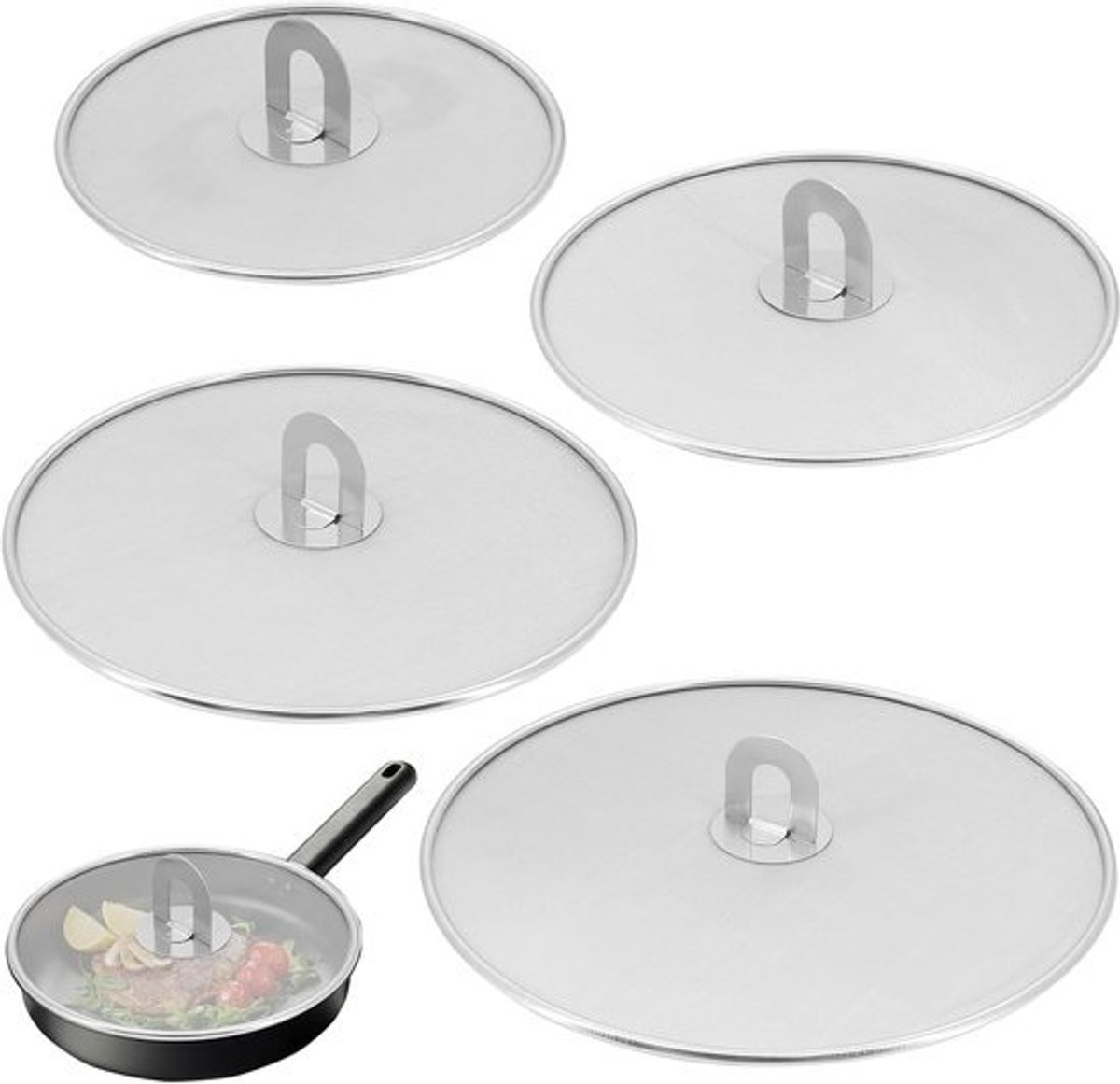 4pcs RVS Koekenpan - Spatdeksel - Koekenpan Spatdeksel - Koken Spatdeksels - Thuis Restaurant Deksel (8.3", 9.8", 11.4", 13")