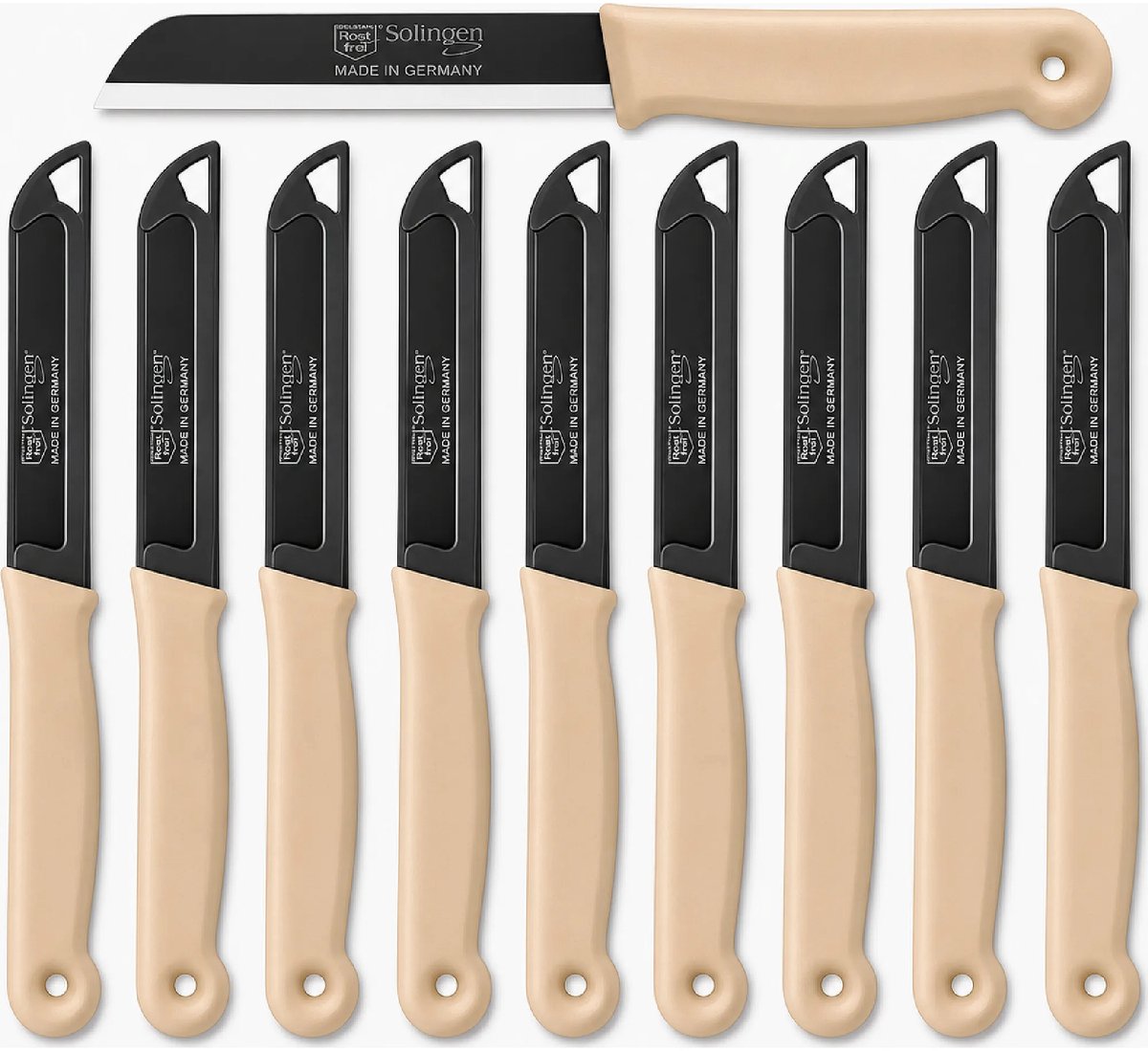 Solingen Schilmesje – RVS Glad – 18,5 cm met Blade Cover – Pastelbeige – 10 stuks