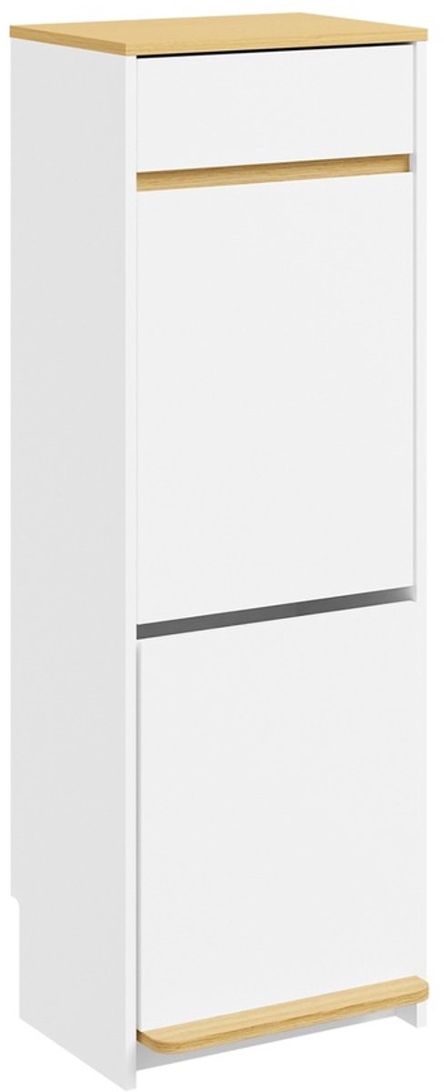 SoBuy Afvalkast Keuken Smal – Afvalscheiding met 2 Zones – Afvalkast voor Verschillende Containers – Wit Licht Eiken FSB112-WN