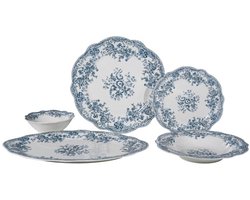 Bricard Fleury - Vintage Serviesset - 25-delig - 6-Persoons - Blauw/Wit - Dinner Set - Porselein