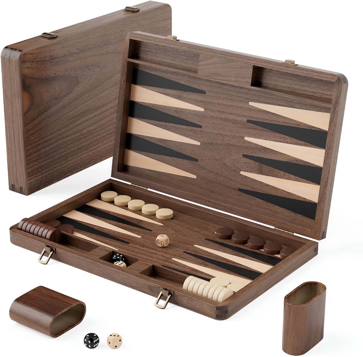 Lìon® Backgammon - Luxe Reiseditie - Backgammon Koffer - Bruin - 37cm x 23cm x 1cm