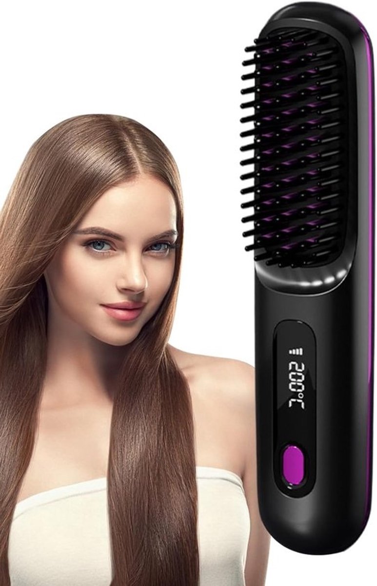 Verwarmde Haarborstel - Haardroger Styler - Volume Styling - Draadloze Touchscreen - 22 x 5 x 22 cm - Zwart Wit