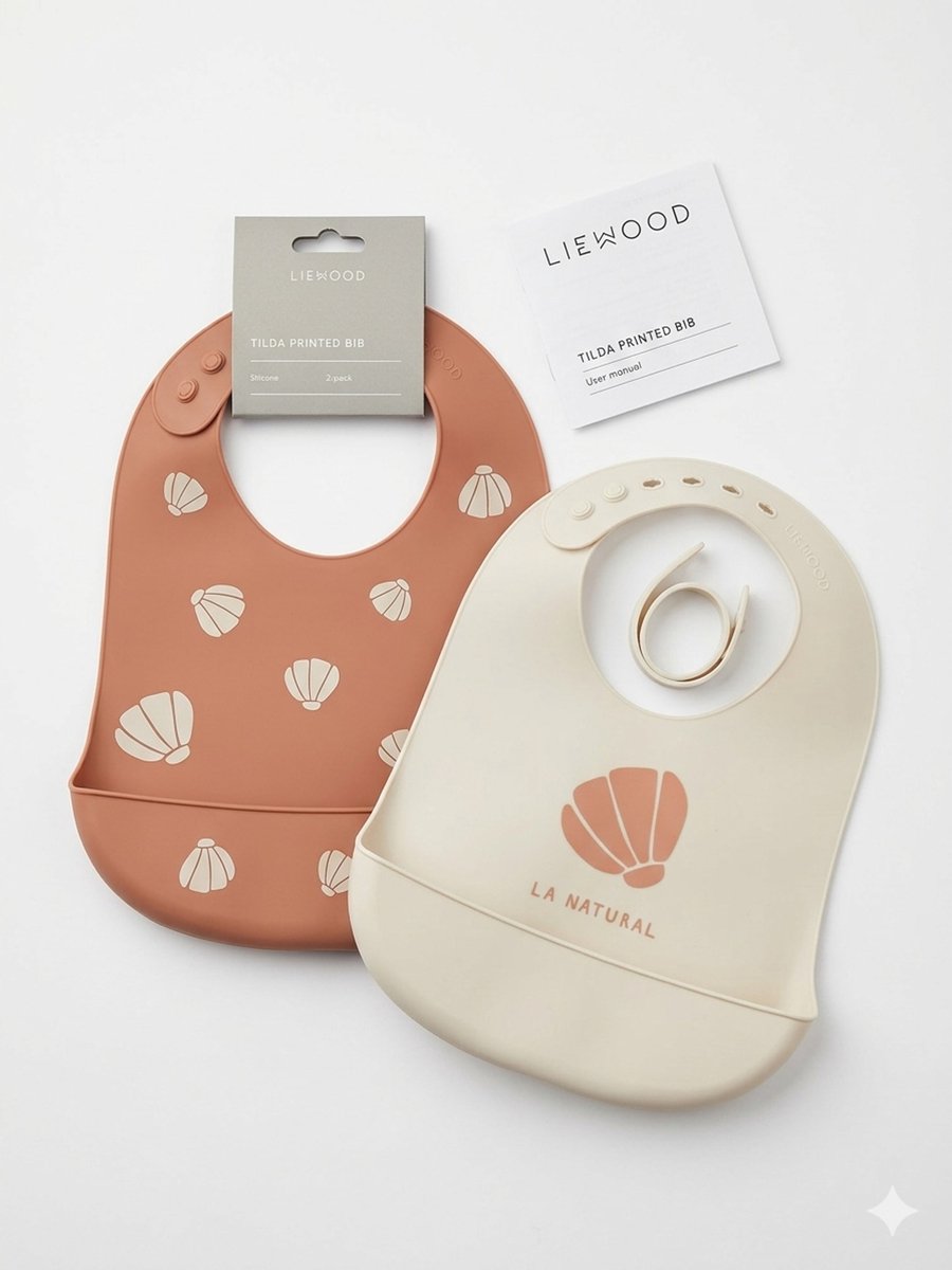 Liewood siliconen slabbetje, 2 stuks - Tilda, Kleur: Shell / Licht Toscane