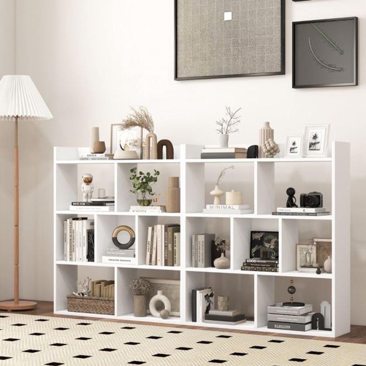 SureDeal® - Open Boekenkast met 7 Kubussen - 80x20x90 cm - Hout - Wit - Modern Opbergmeubel met Anti-Kantelset