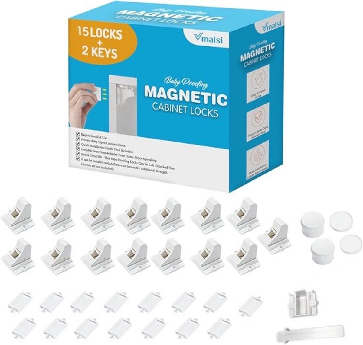 Veilige Magnetische Kabinet Sloten voor Babyproofing - 15 Stuks met 2 Sleutels