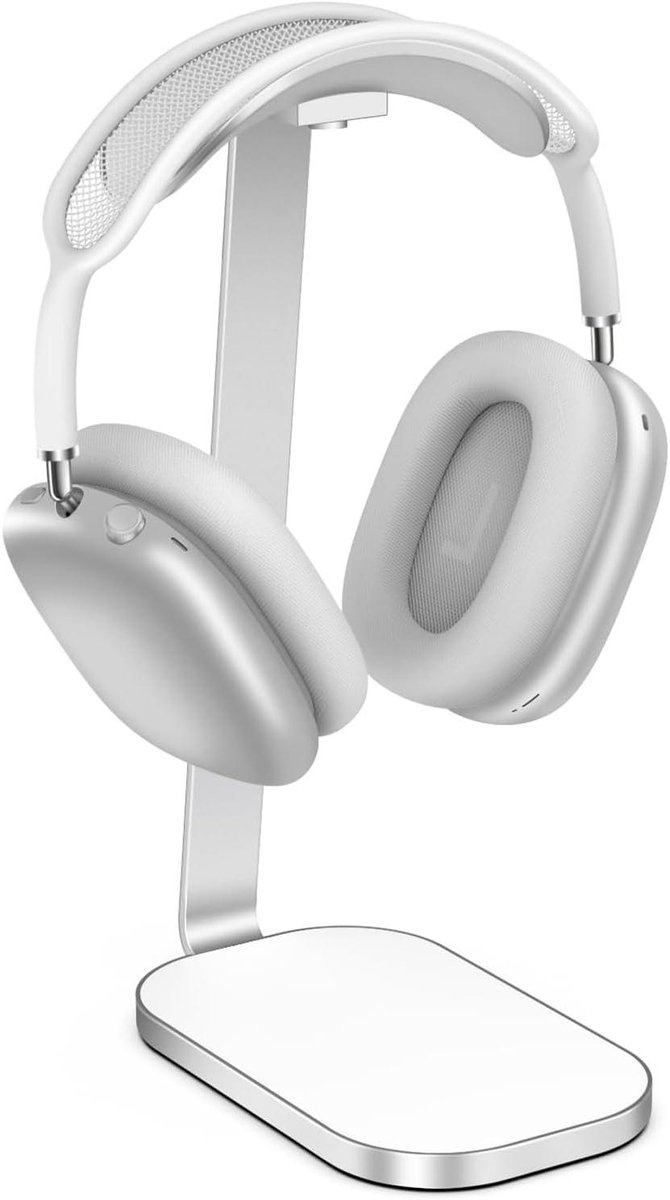 Hoofdtelefoonstandaard - Headset houder - Bureau organiseren - Verbreed ondersteunend design - 26 cm hoog - Zilver wit