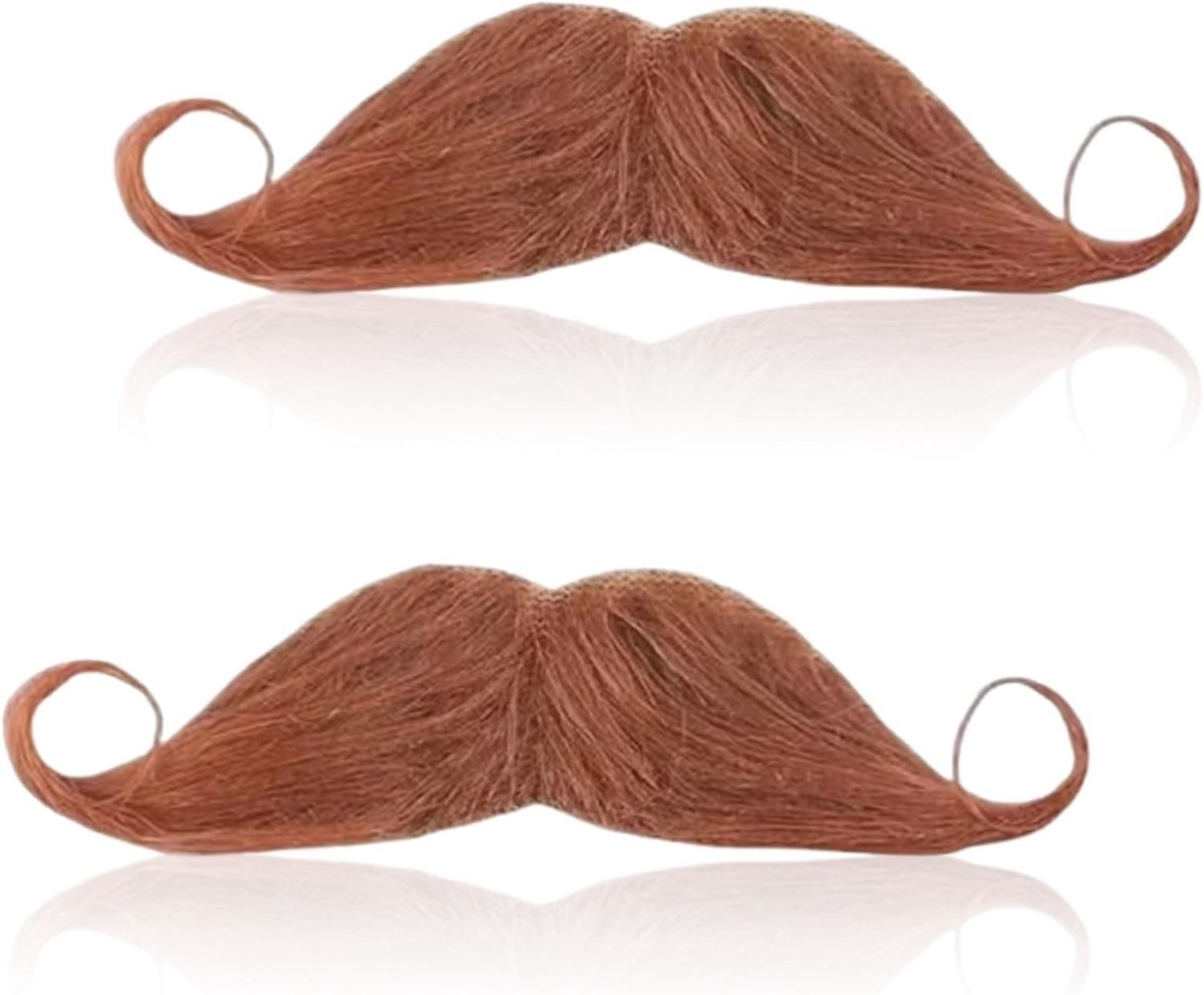 Set van 2 Neppakken met Adhese Snor en Baard voor 80s Carnaval - Bruin, Feestaccessoires, Kostuumbenodigdheden, Retro Look
