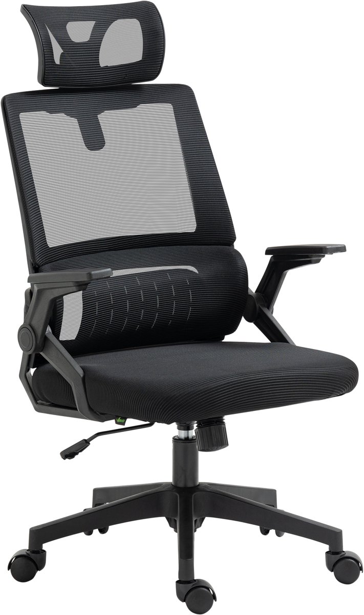Verstelbare bureaustoel van polyester mesh met ergonomische - kantelbare en draaibare rugleuning - zwart