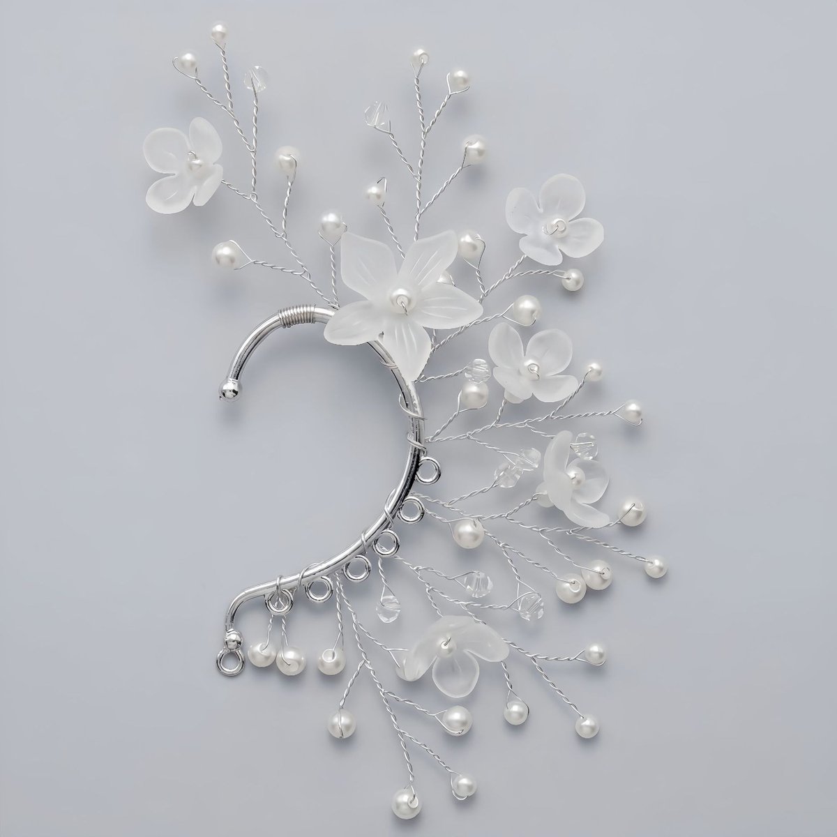 Elfen Oor Cuff, Handgemaakte Bloem Blad Oorversiering, Zonder piercing oorhaak voor bruiloft en fotoshoot，Luxe elegante avondoorbelhaakjes