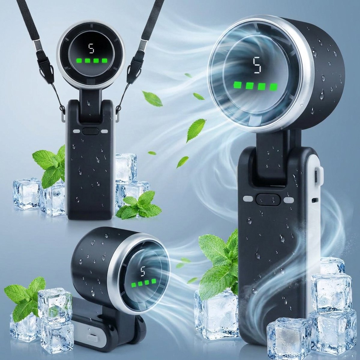 Sogiol® Handventilator - Draagbare Ventilator - Handventilator PRO 3in1 - Nek Ventilator usb oplaadbaar-ventilator - Opvouwbaar - 3800 mAh - 5 Snelheden - Opvouwbaar Design - Tot maar liefst 14 uur Verkoeling - Incl. Draagkoord