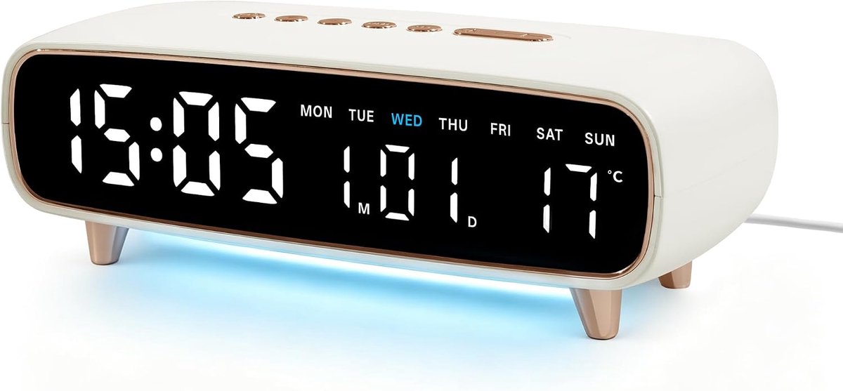 Bobypet Digitale wekke - met nachtlampje - 8,2 inch LED display - Temperatuurweergave - Snooze functie - Dubbele alarmfunctie - Ideaal voor diepe slapers, slaapkamer en kantoor - Wit