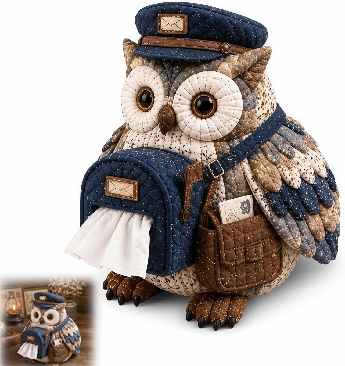 DIY Naaipakket voor Tissuebox met Gequilte Uil Motief | Schattige Patchwork Stoffen Servethouder | Handgemaakt Knutselproject voor Volwassenen | Creatieve Woondecoratie | Uniek Cadeau voor Thuis, Kantoor & Feestdagen（Stijl E Postbode-uil）| Cyslmuk®