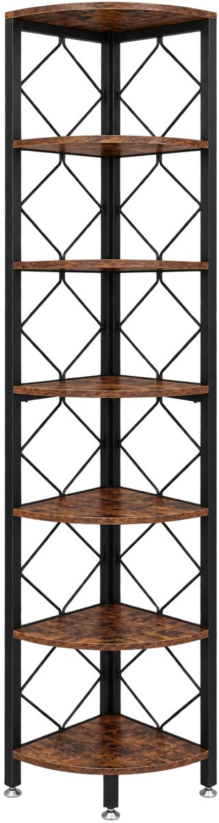 Sellino Hoekplank - Ideaal voor kleine en smalle ruimtes - Extra stabiliteit met kantelbeveiliging - 7 Laags - 200 cm - Bruin/ Zwart - Hout/Metaal