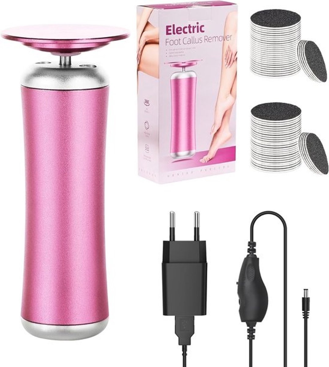 Elektrische Eeltverwijderaar - Voetvijl Set - Huidverzorging Voeten - 60 Schuurpapier Pads - 3 x 3 x 11.5 cm - Roségoud