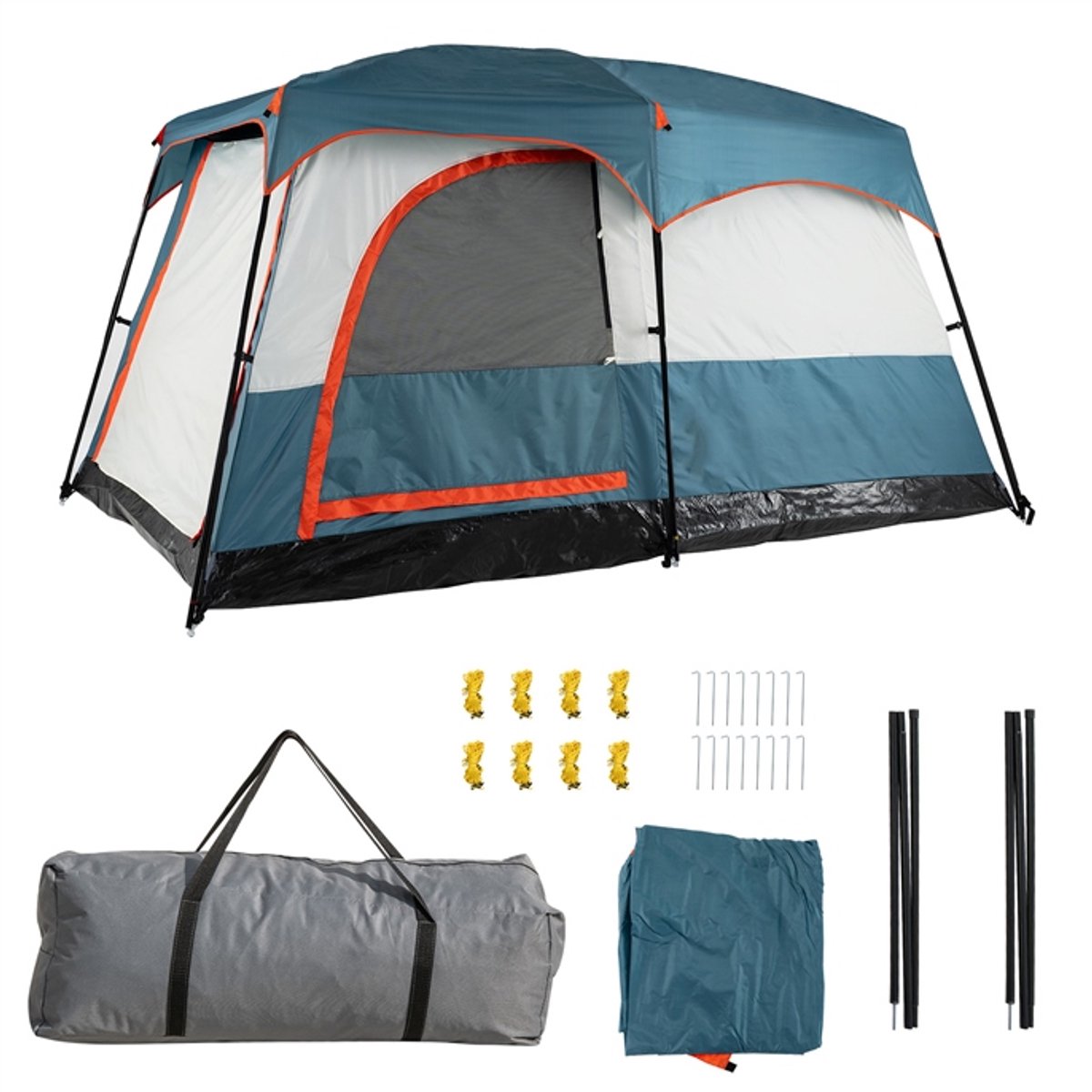 SureDeal® - Kamper - Kampeertent - Personen - Scheidingswanden Regenhoes zeil - Gaasramen - 323x211x189 cm - Blauw