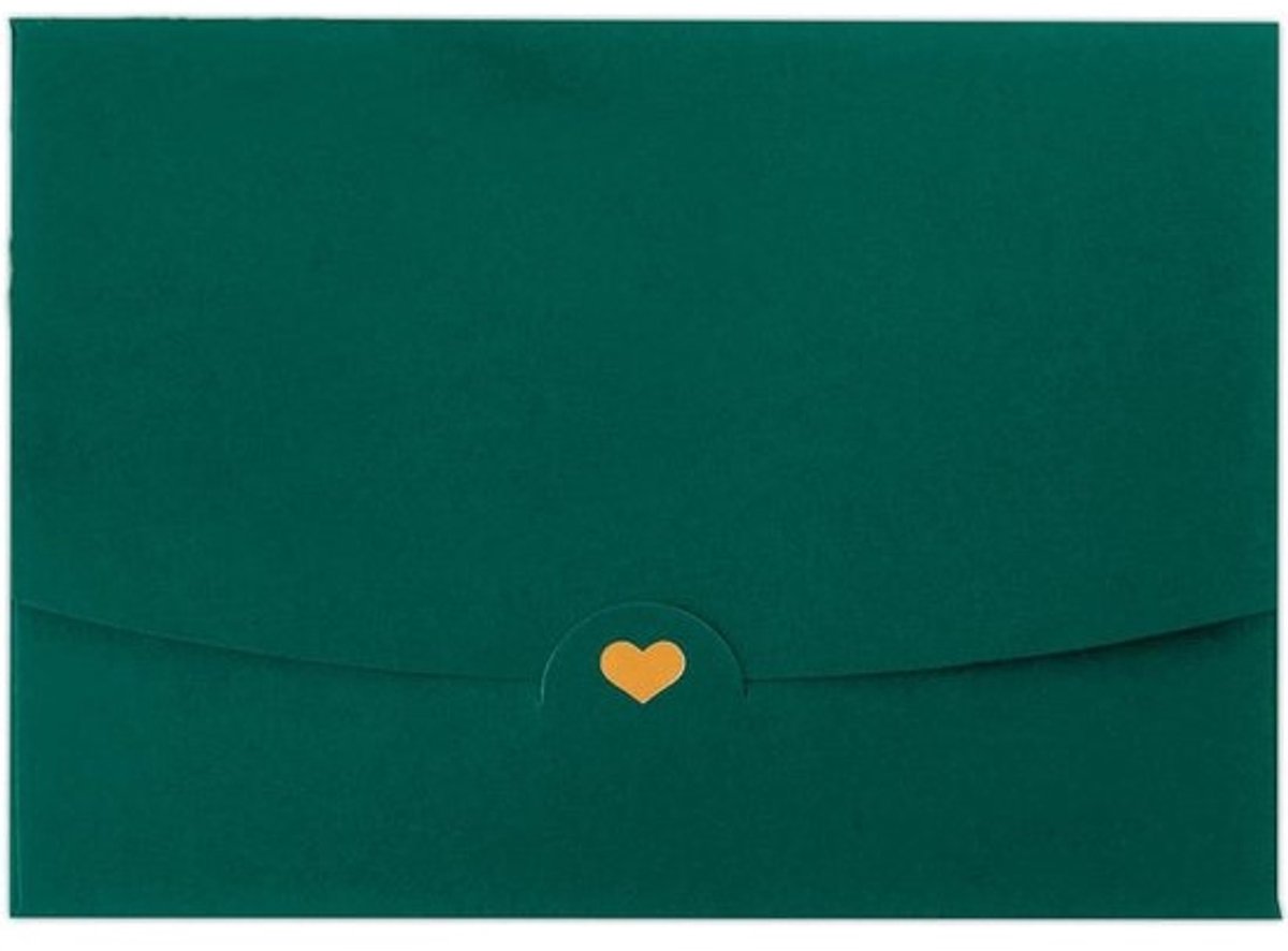Enveloppen DIN A6 - Postkaarten enveloppen - Kaarten versturen - Gouden hart sluiting - 155 x 11 cm - Donkergroen