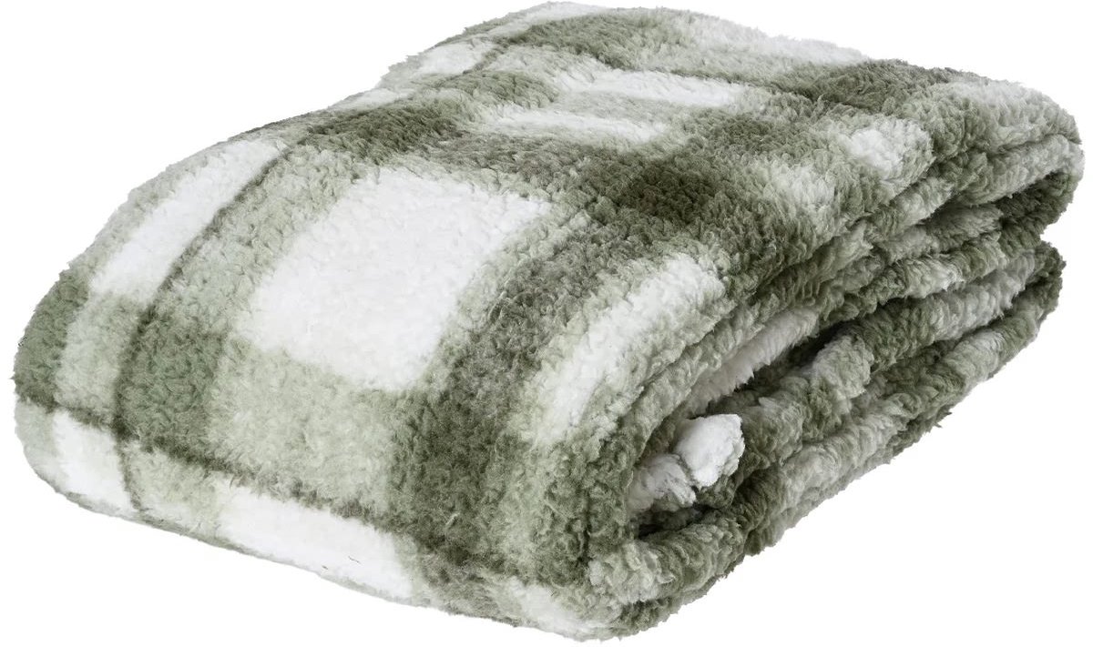Kaemingk Kerstplaid geruit groen-wit 130 x 170 cm
