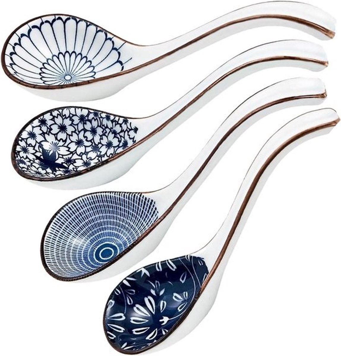 Soeplepels Keramiek - Aziatische lepels - Ramen Pho Eten - Vaatwasserbestendig - 6.5 inch lengte - Wit met blauw