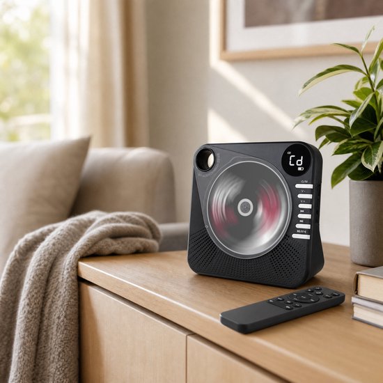 Retro CD Speler met Bluetooth - Draagbare CD Speler met HiFi Speakers - USB - AUX - Oplaadbaar - Vintage Muziekspeler Zwart — afbeelding 4
