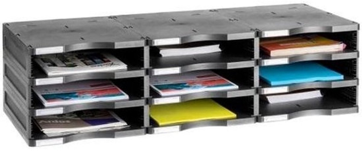 Opbergmap Systeem - Modulaire Documentenhouder - Kantoor Archivering - 9 Vakken Indeling - DIN A4 Formaat - Zwart