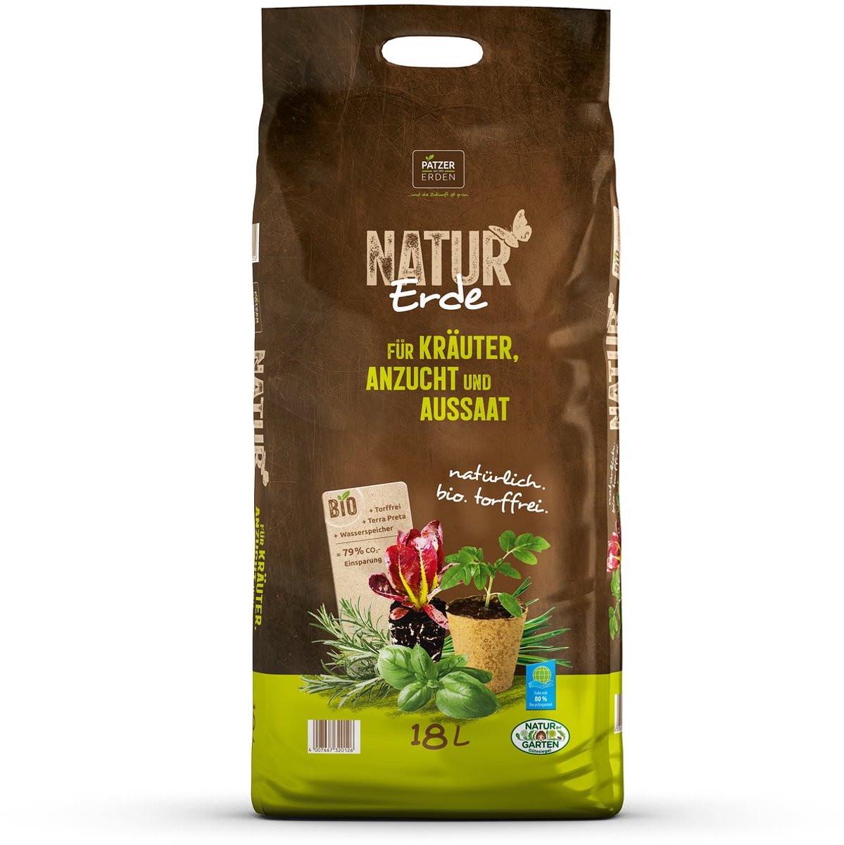 PATZER NATUR Aarde BIO Kruiden Opkweek & Zaaien Turfvrij - 18 liter