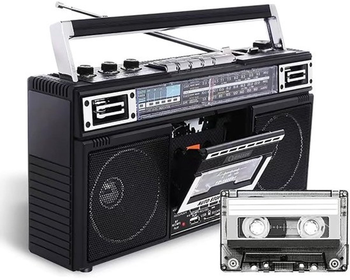 Draagbare Cassettespeler - Retro Recorder - Muziek Luisteren - Bluetooth Connectiviteit - 34cm Breed - Zwart