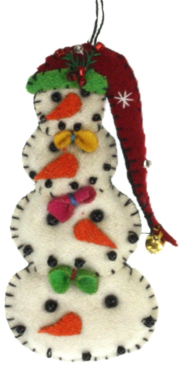 Sneeuwpop, met kerstmuts, vilt 5x1x11cm