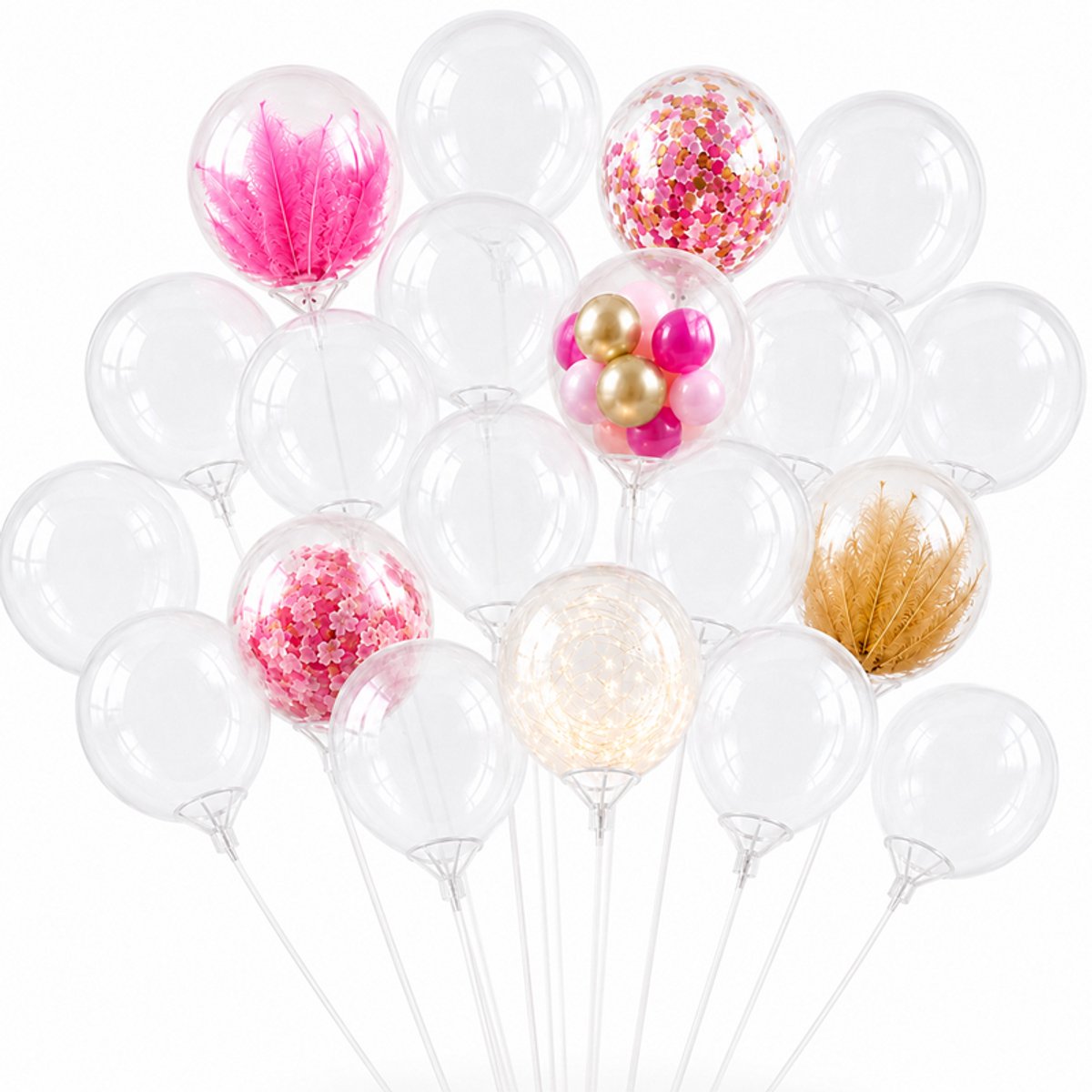 OUYLAF Transparante Bubbleballon Set - ballonstok met ballonhouder - transparante bubbleballon - transparante bolballon - Transparante bubbleballon set met stokjes - Decoratieballonnen voor Verjaardag, Bruiloft en Feesten