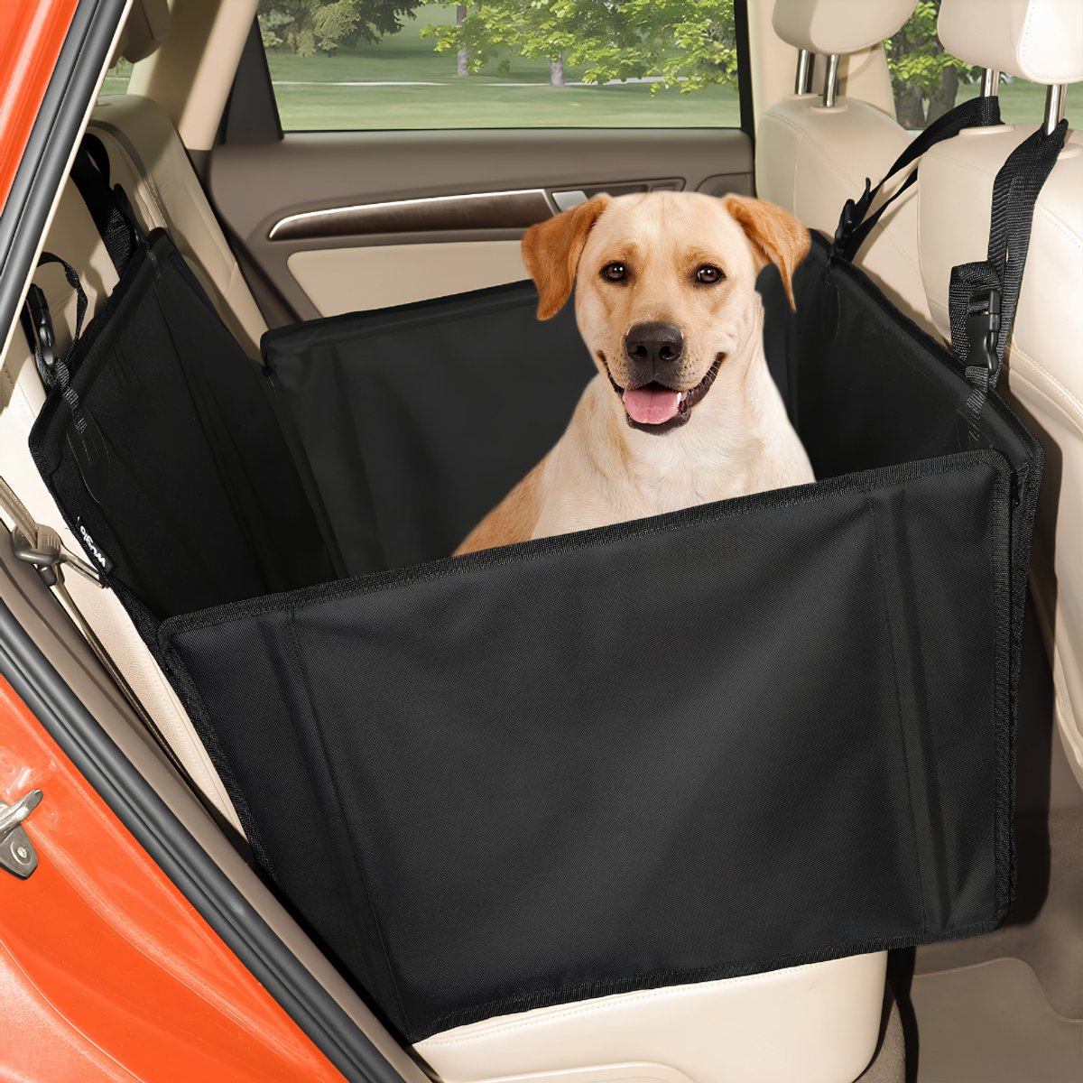Lìon® Hondenmand Auto - Voor Middelgrote Honden - Hondenmand Auto Achterbank - Autostoel Hond - Zwart - 75cm x 50cm x 50cm