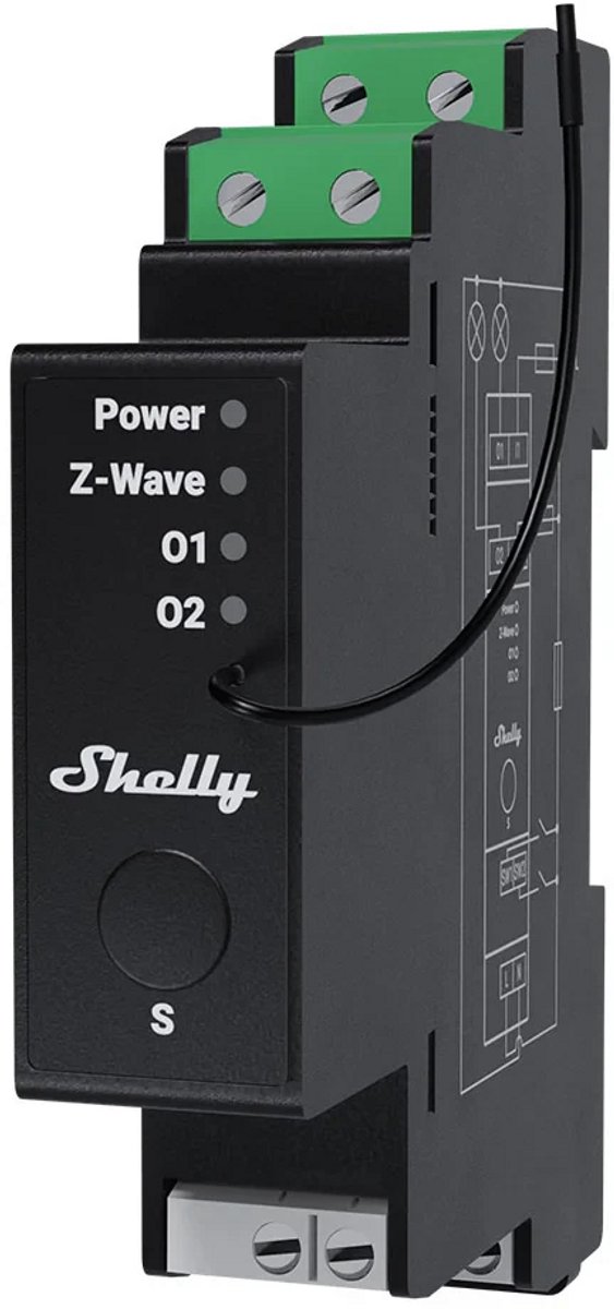 Shelly Wave Pro 2PM LR schakelactor DIN-rail 2-kanaals Long Range (QUSW-0A2P16EU)