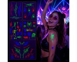 Fluorescerende Halloween Tattoo Stickers - 5 Vellen Tijdelijke Glow Tattoos - 14,8 x 20,8 cm
