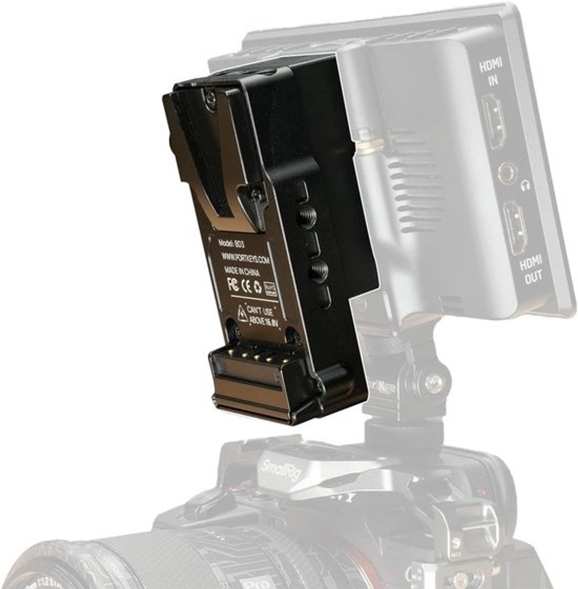 Dummy Batterij Module - Stroom Adapter - Camera Voeding - Verticaal Kruis Montage - 3.8 x 4.2 x 7.1 cm