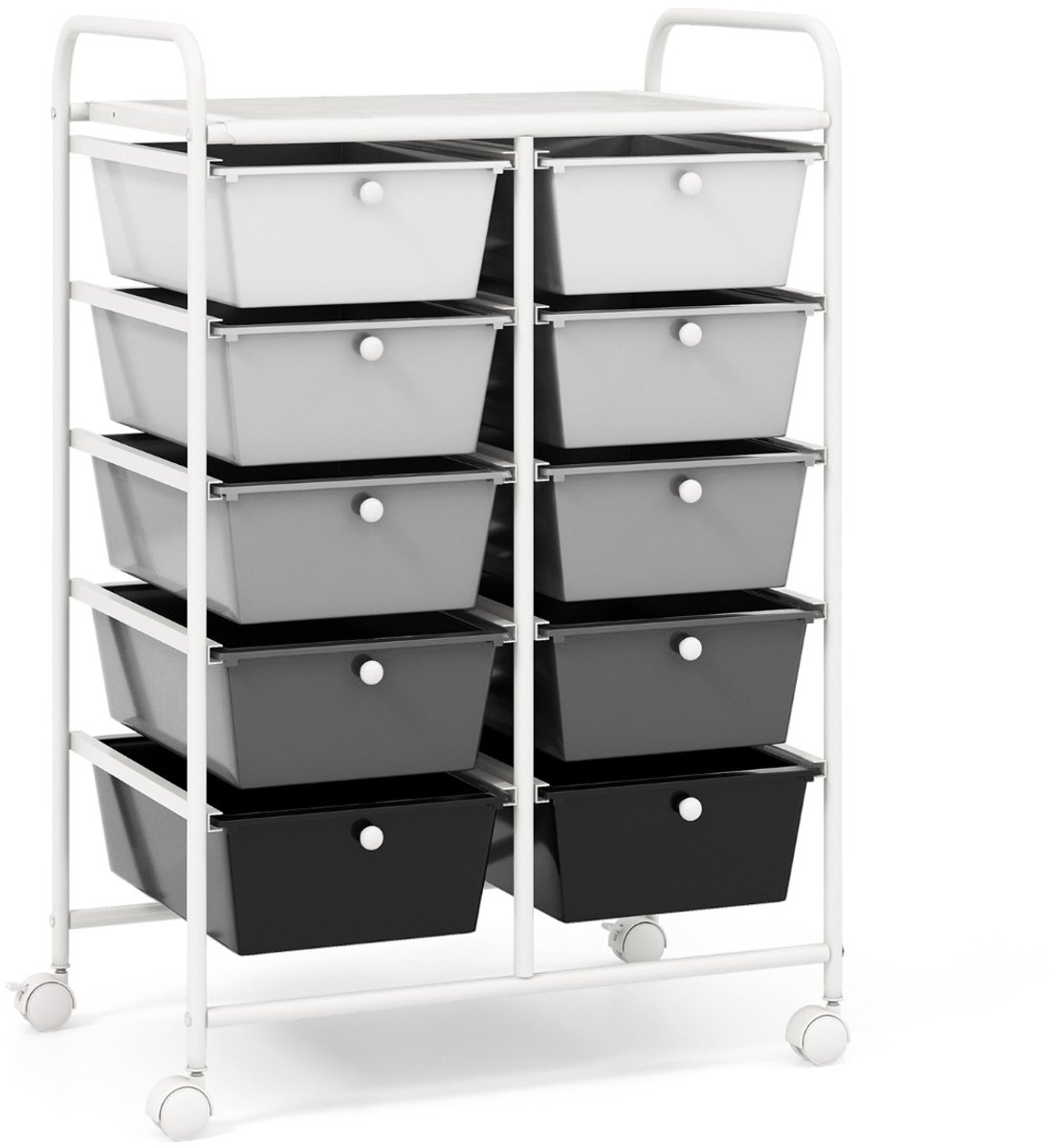 SureDeal® - Kantoorartikel - Rolwagen - Stapelbare Lades Ladewagen - Metalen Badkamerrolwagen Opbergwagen - 65,5x37x87 cm - Wit+Zwart+Grijs