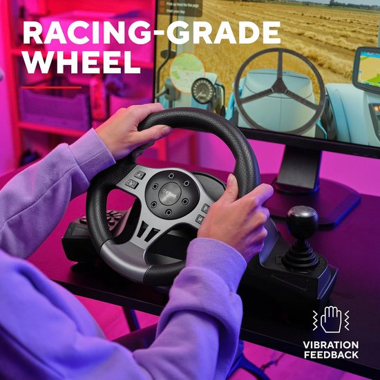 Race Stuur - Gaming Stuur - Simulatie Games - 900 Graden Draaihoek - 28 x 43 cm - Zwart — afbeelding 3