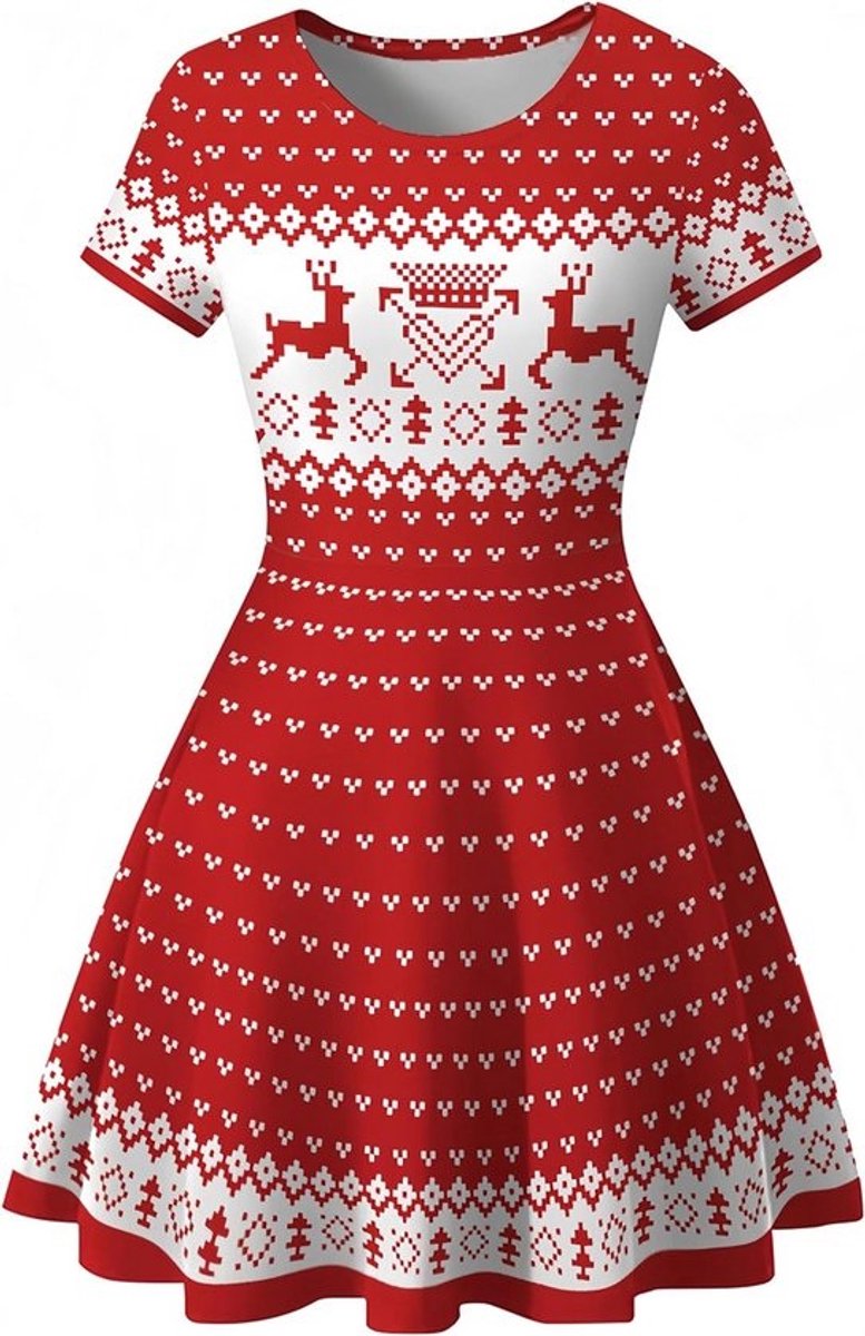 Dames jurk met A-lijn model en ronde hals, korte mouwen, ritssluiting, zwart, blauw, rood, S, M, L, XL