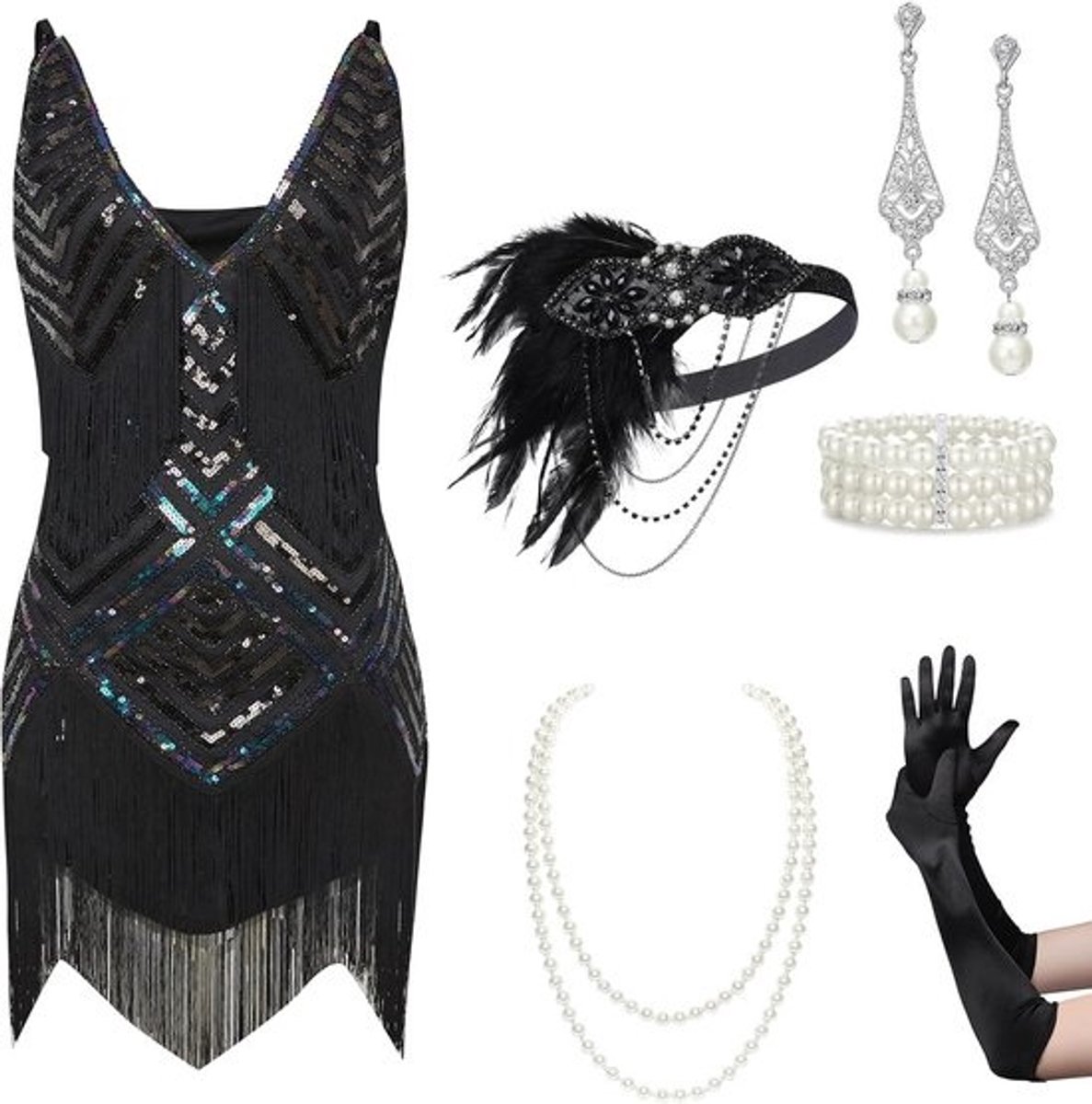 Vintage flapperjurk met kralen en franje 1920's Gatsby stijl