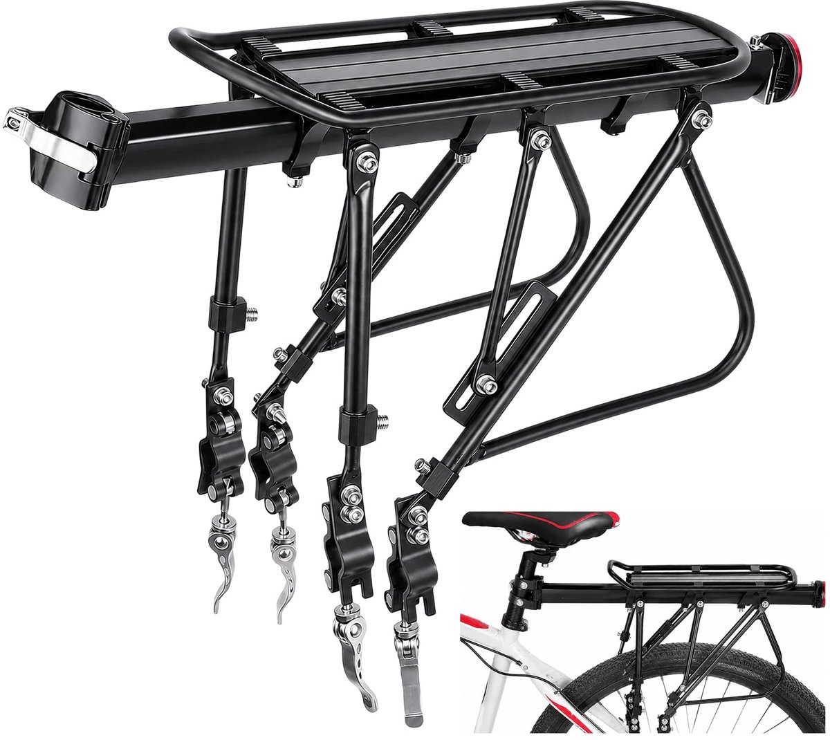 Viridux Bagagedrager mountainbike, fietsbagagedrager achter, verstelbare universele bagagedrager fiets met reflector - ShopVlot