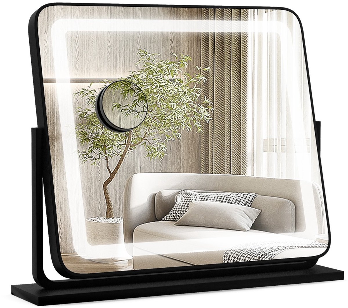 SureDeal® - Make-up spiegel - Make Upspiegel - Verlichting Tafelmodel LED - Gekleurde Lichtstanden Draaibare - 56x12x48 cm - Donkerbruin