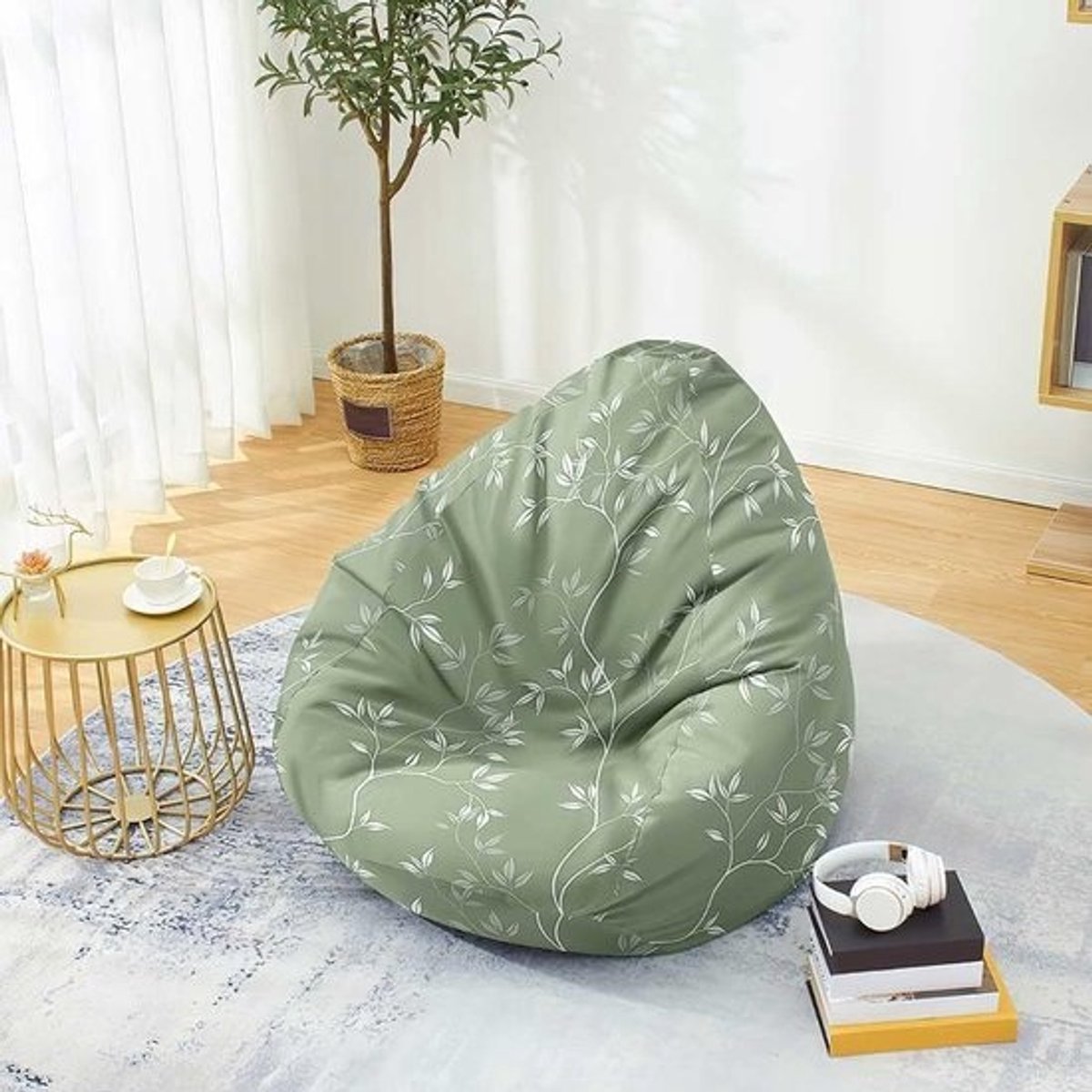 Zitzak Stoel - Stoelhoes Opbergzak - Ontspannen Loungen - Opbergfunctie Speelgoed - Maat S 70x80cm - Bruin Groen