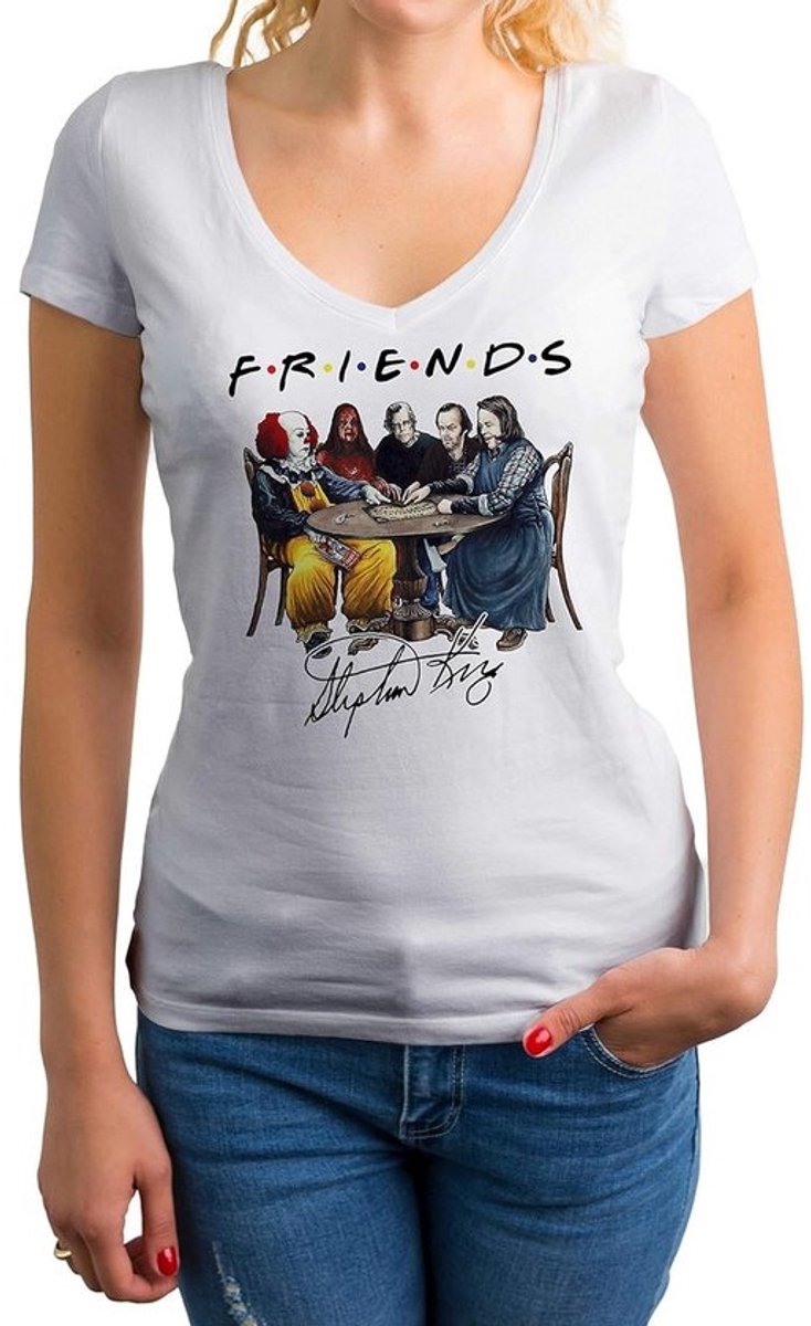 T-shirt met V-hals voor Dames Geïnspireerd op Horrorfilms en Anime Figuren