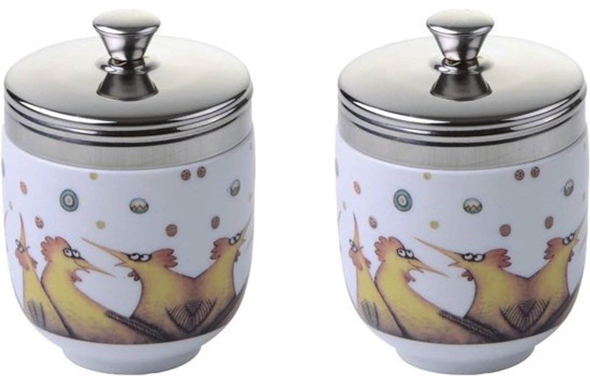 Porseleinen Egg Coddler - Ei Stropers Set - Ontbijt Maken - Set van 2 - 6.5 cm Diameter - Multi-Gekleurd