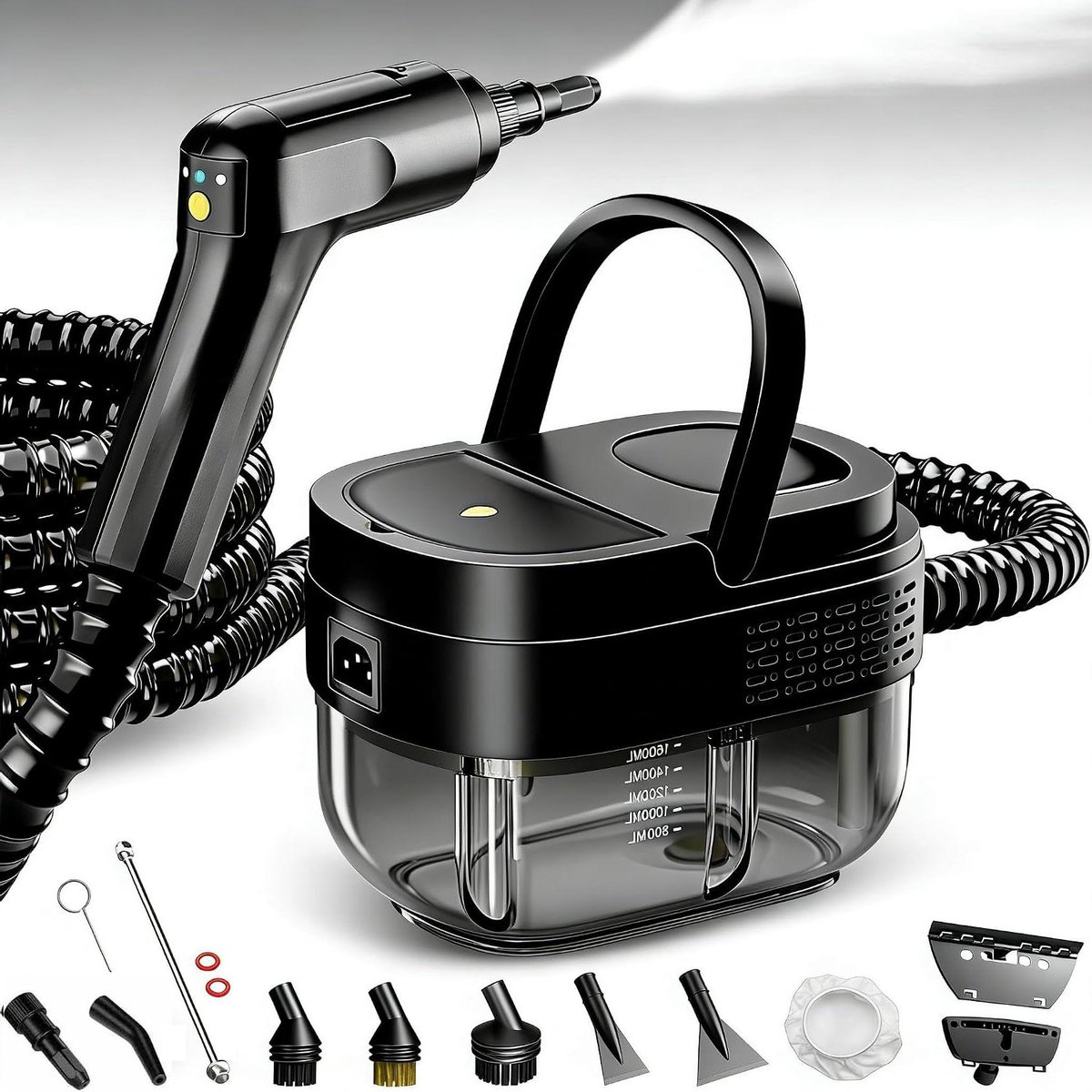 Handstoomreiniger - Krachtige Stomer - Diepgaande Reiniging - Hogedruk Stoom - 1600 ml Tank - Zwart