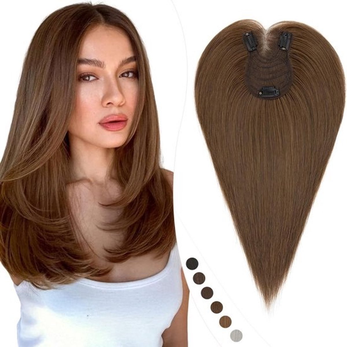 Haartopper van Echt Haar Clip-in Haarstukje Middenbruin 30 cm voor Dames