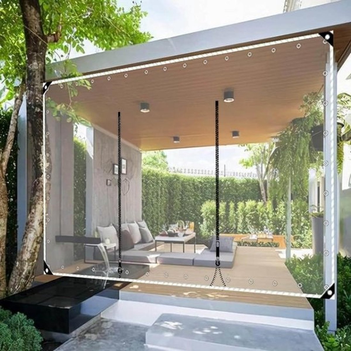 Transparant PVC Zijlvoering 0.5mm Waterdicht Gordijn met Oogjes voor Pergola en Veranda